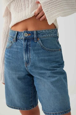 High Rise Denim Bermuda Shorts