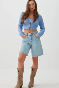 High Rise Denim Bermuda Shorts