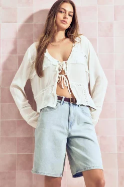 High Rise Denim Bermuda Shorts