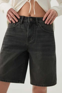 High Rise Denim Bermuda Shorts