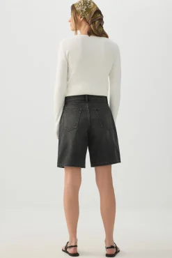 High Rise Denim Bermuda Shorts