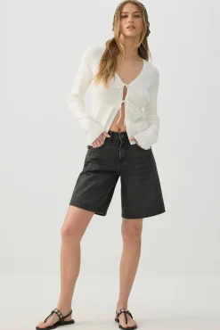 High Rise Denim Bermuda Shorts