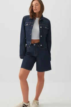 High Rise Denim Bermuda Shorts