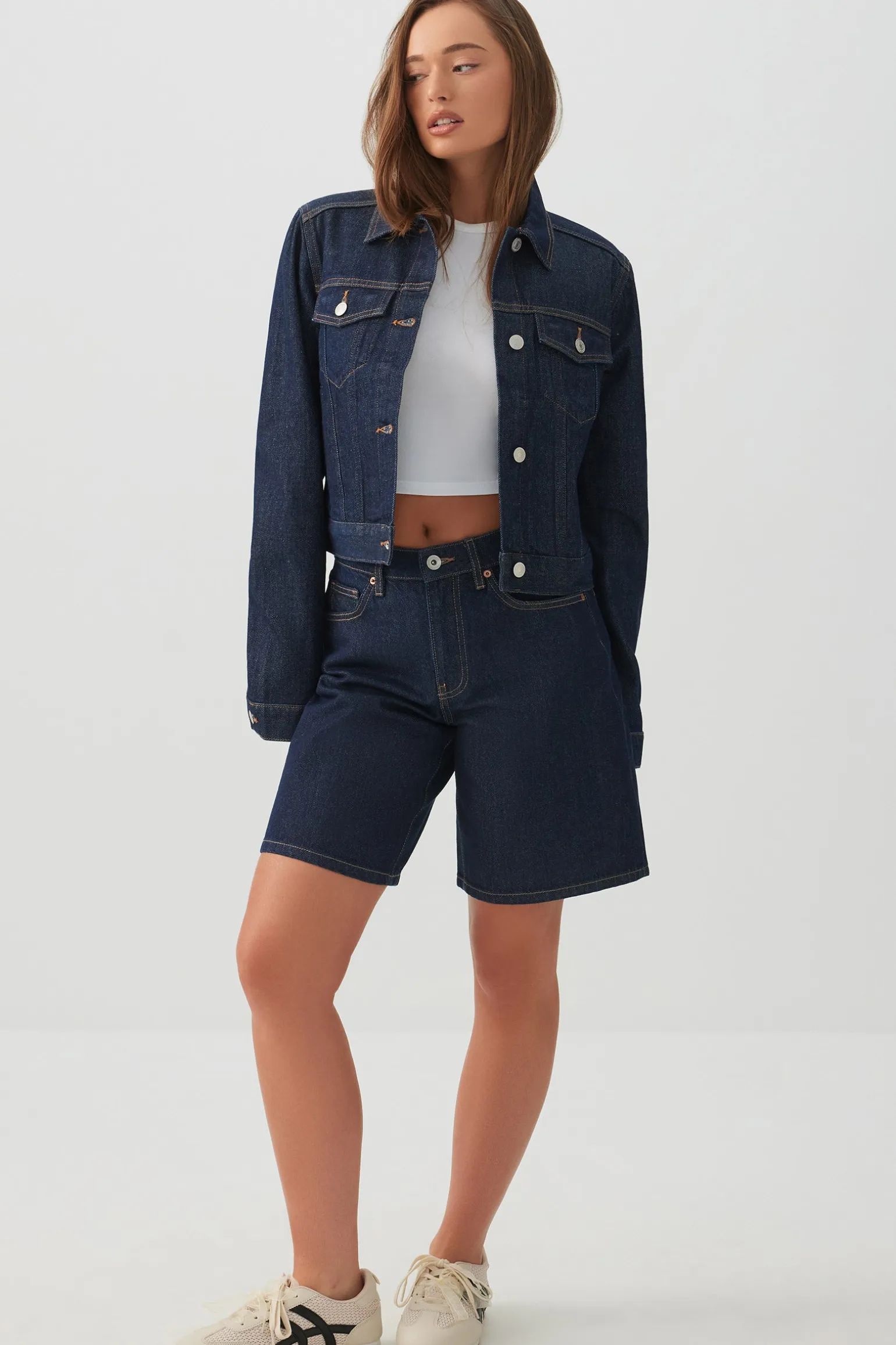 High Rise Denim Bermuda Shorts