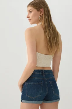 High Rise Denim Cuffed Short Shorts
