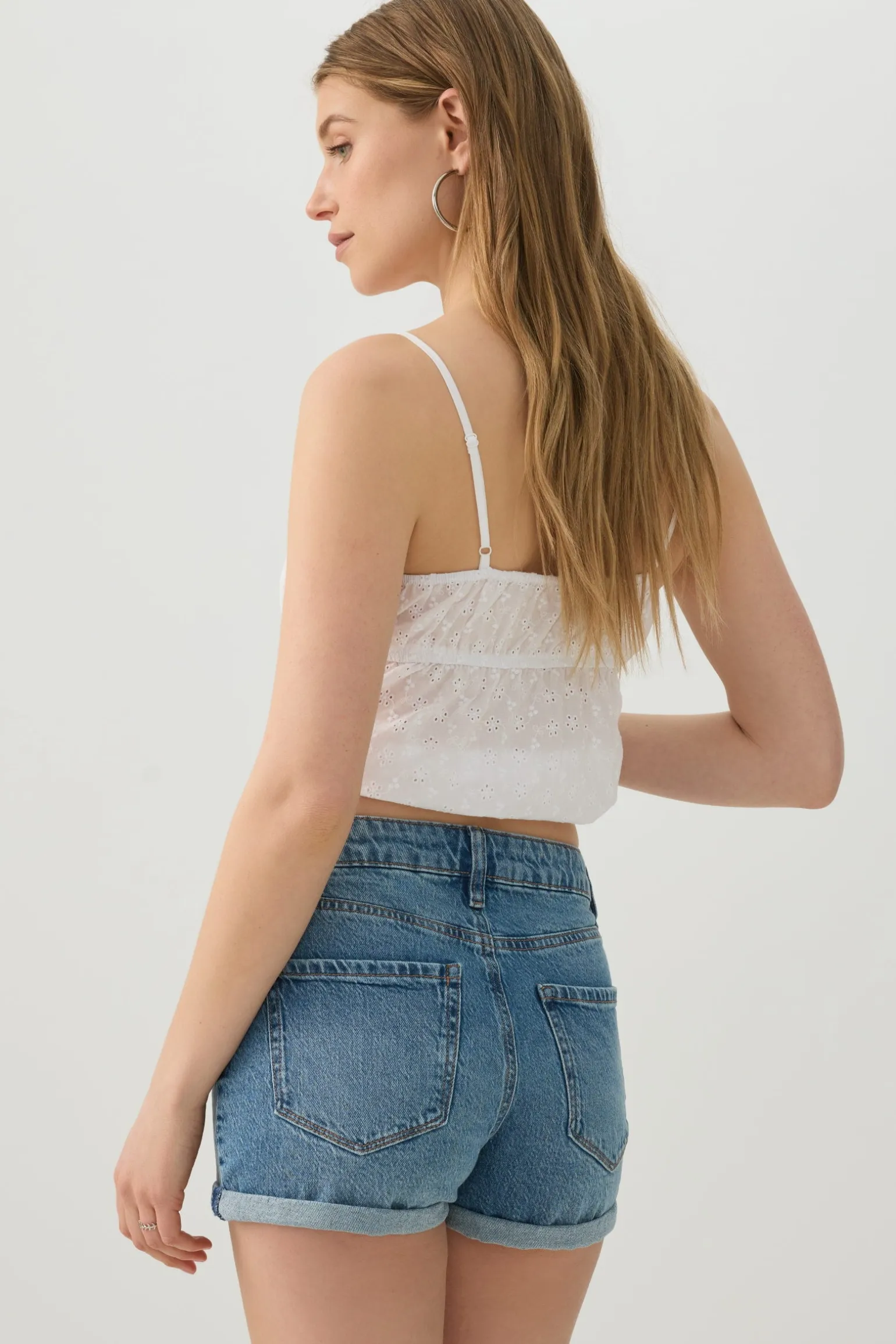 High Rise Denim Cuffed Short Shorts