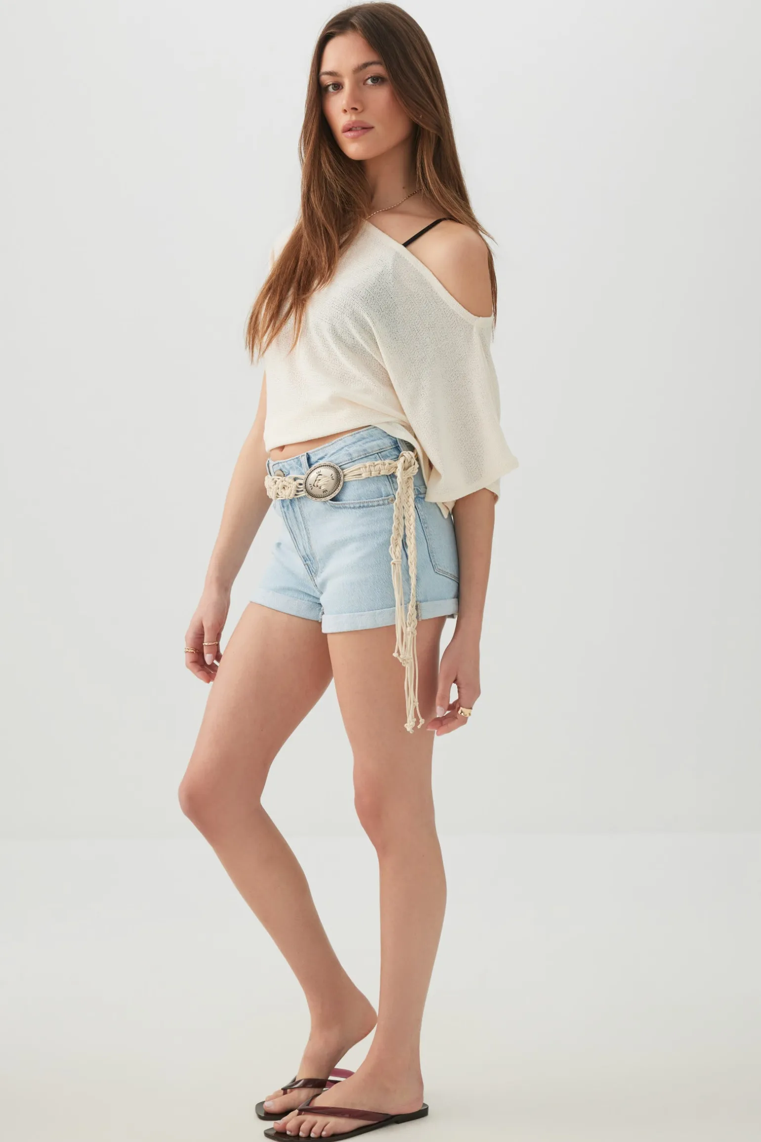 High Rise Denim Cuffed Short Shorts