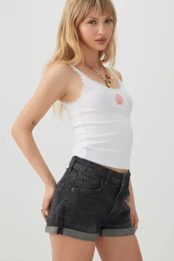 High Rise Denim Cuffed Short Shorts