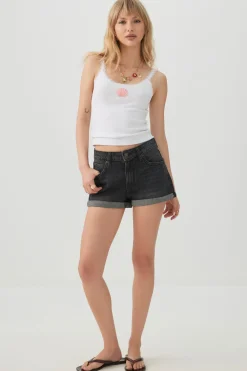 High Rise Denim Cuffed Short Shorts