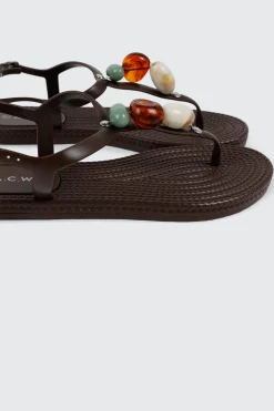 Jelly T-Strap Sandals with Beads