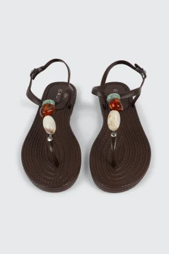 Jelly T-Strap Sandals with Beads
