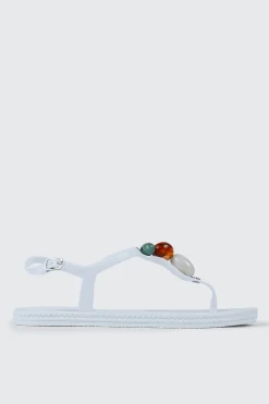 Jelly T-Strap Sandals with Beads