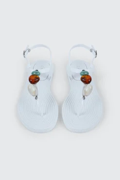 Jelly T-Strap Sandals with Beads