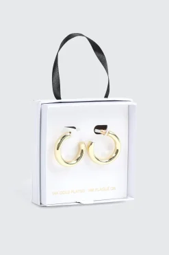 14K Gold Plated Chunky Tube Hoop Earrings