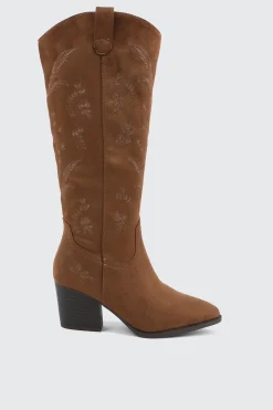 Knee High Cowboy Boots with Floral Embroideries