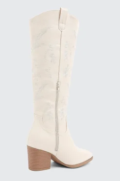 Knee High Cowboy Boots with Floral Embroideries