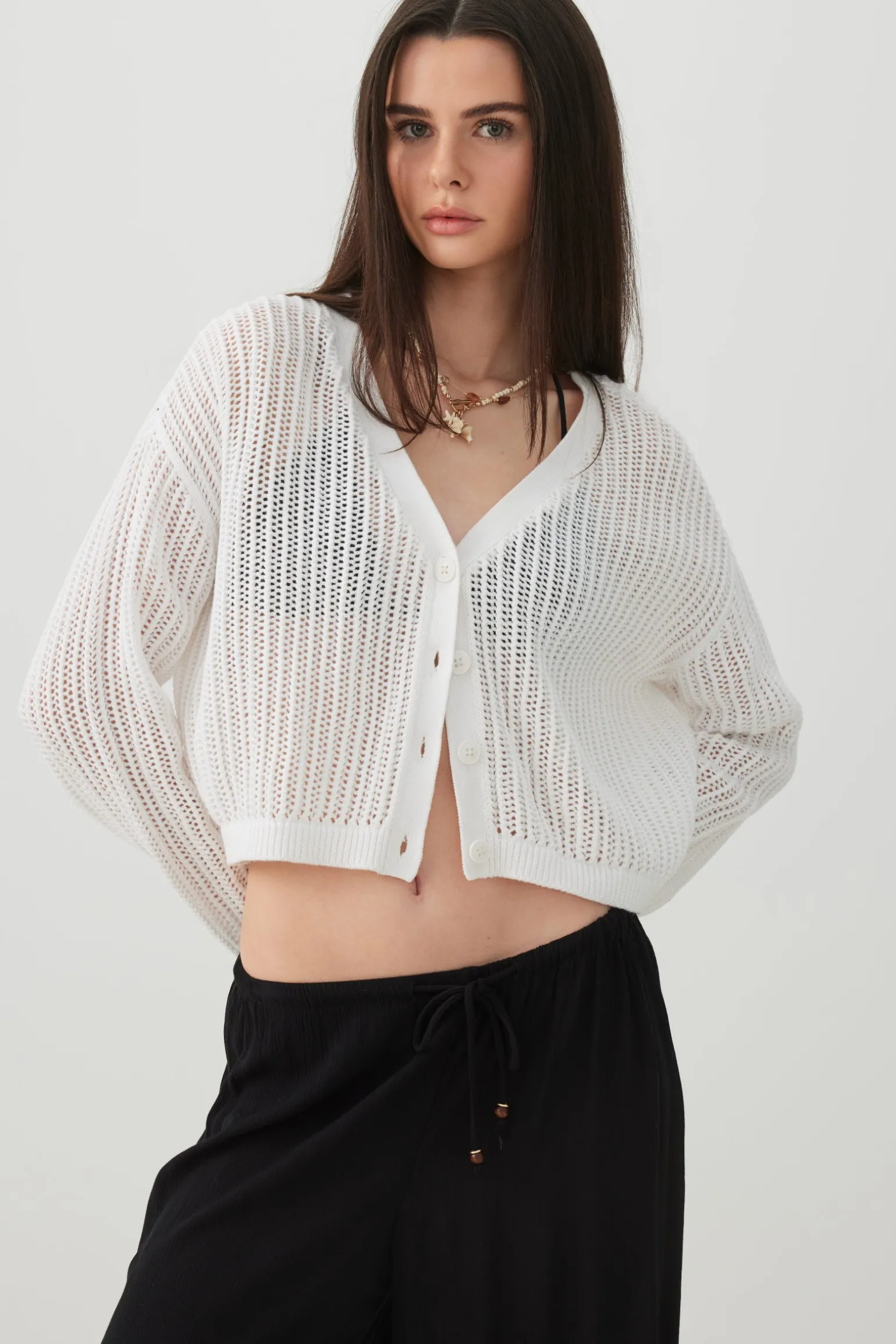 Knit Boxy Button Front Cardigan