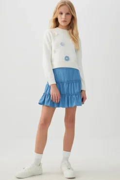 Knit Sweater with Flower Embellishments