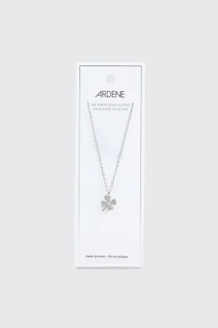 14K White Gold Plated Clover Pendant Necklace