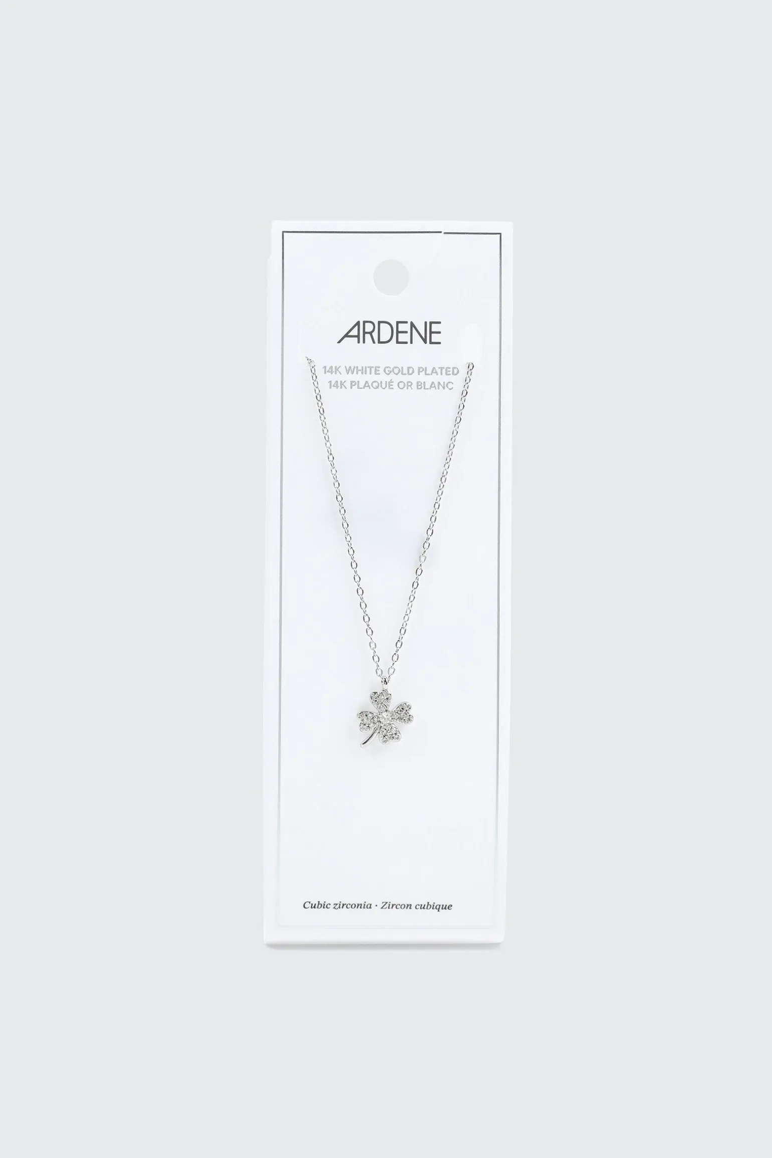 14K White Gold Plated Clover Pendant Necklace