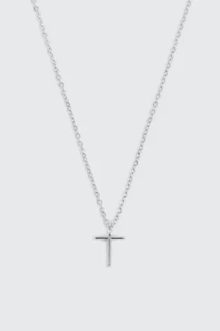 14K White Gold Plated Cross Necklace
