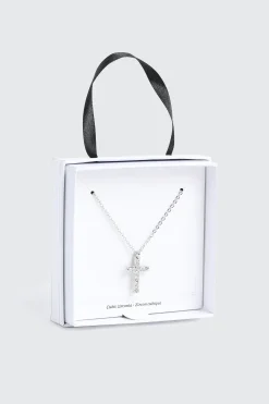 14K White Gold Plated Cross Necklace