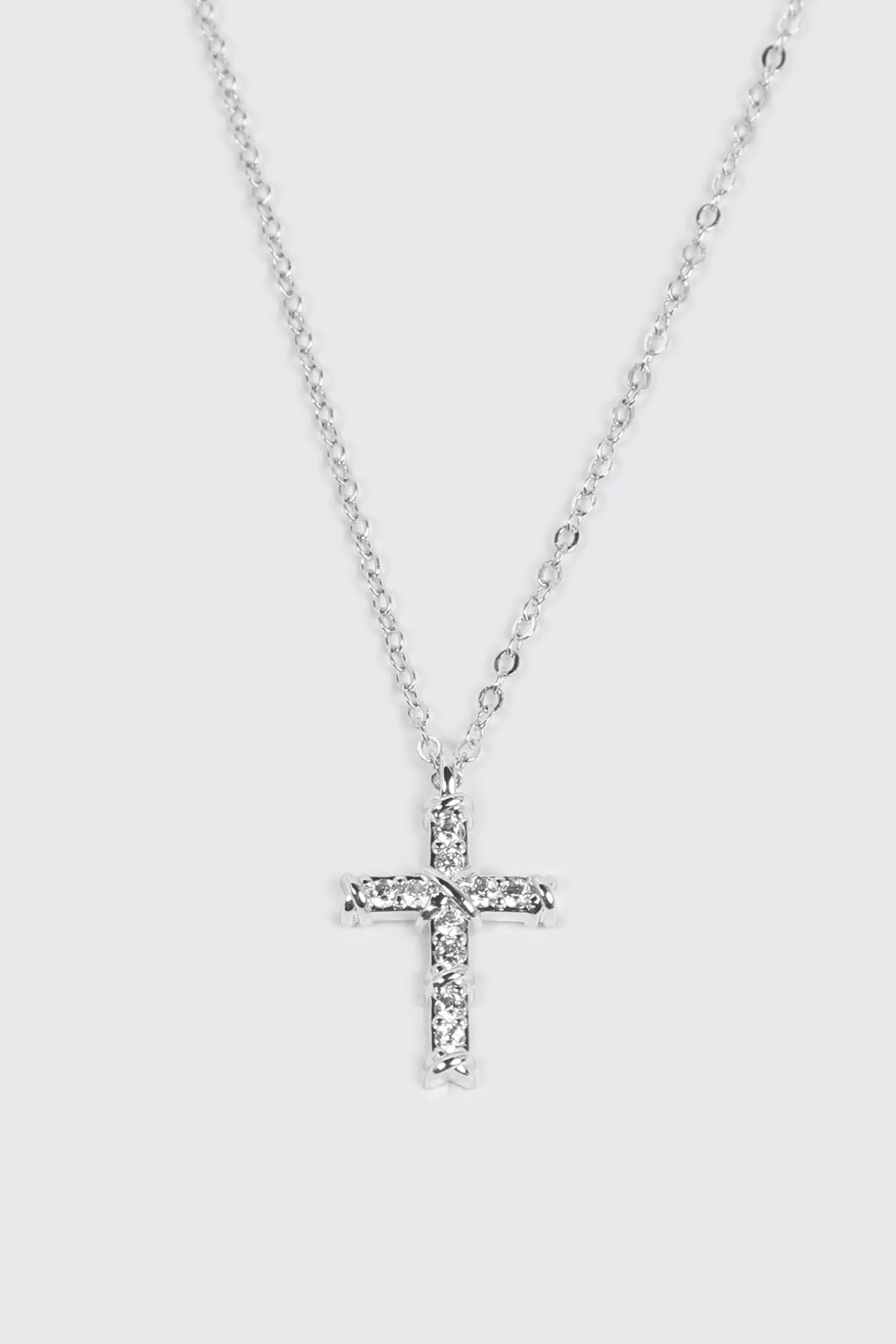 14K White Gold Plated Cross Necklace