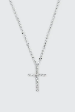 14K White Gold Plated Cross Necklace