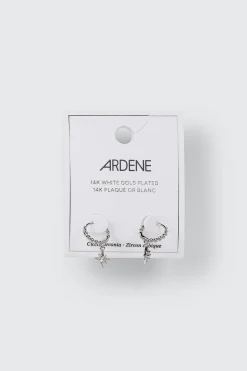 14K White Gold Plated Dangling Star Earrings