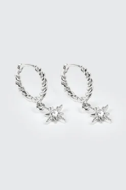 14K White Gold Plated Dangling Star Earrings