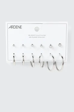 14K White Gold Plated Earrings Set