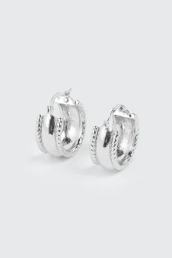 14K White Gold Plated Hoop Earrings