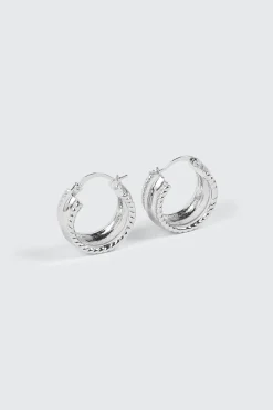 14K White Gold Plated Hoop Earrings