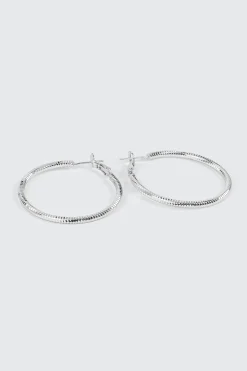 14K White Gold Plated Hoop Earrings