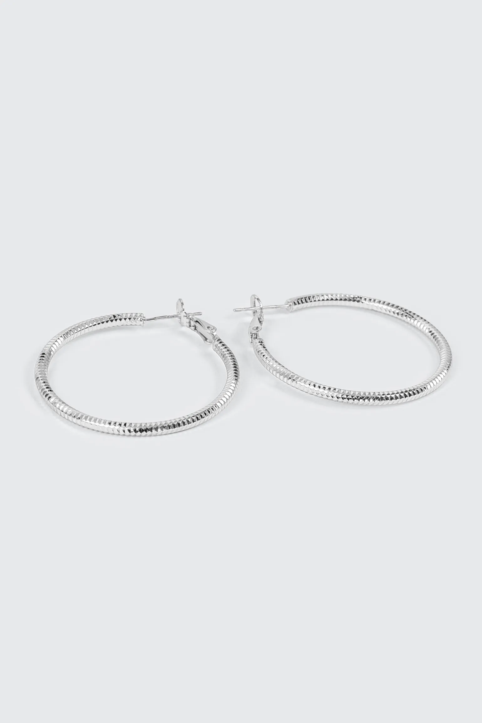 14K White Gold Plated Hoop Earrings