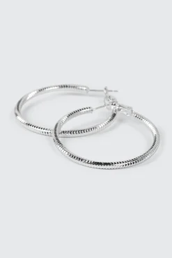14K White Gold Plated Hoop Earrings