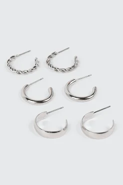 14K White Gold Plated Hoop Earrings