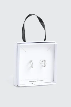 14K White Gold Plated Hoop Earrings