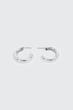 14K White Gold Plated Hoops