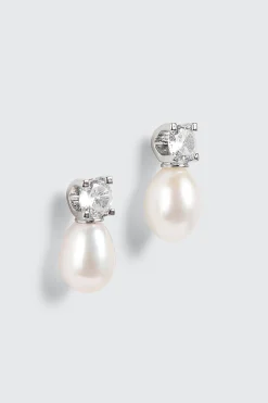 14K White Gold Plated Pearl Stud Earrings