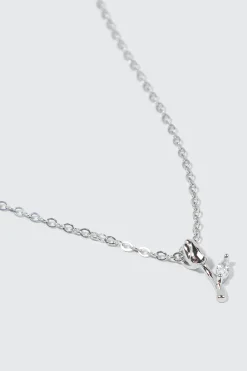 14K White Gold Plated Tulip Necklace