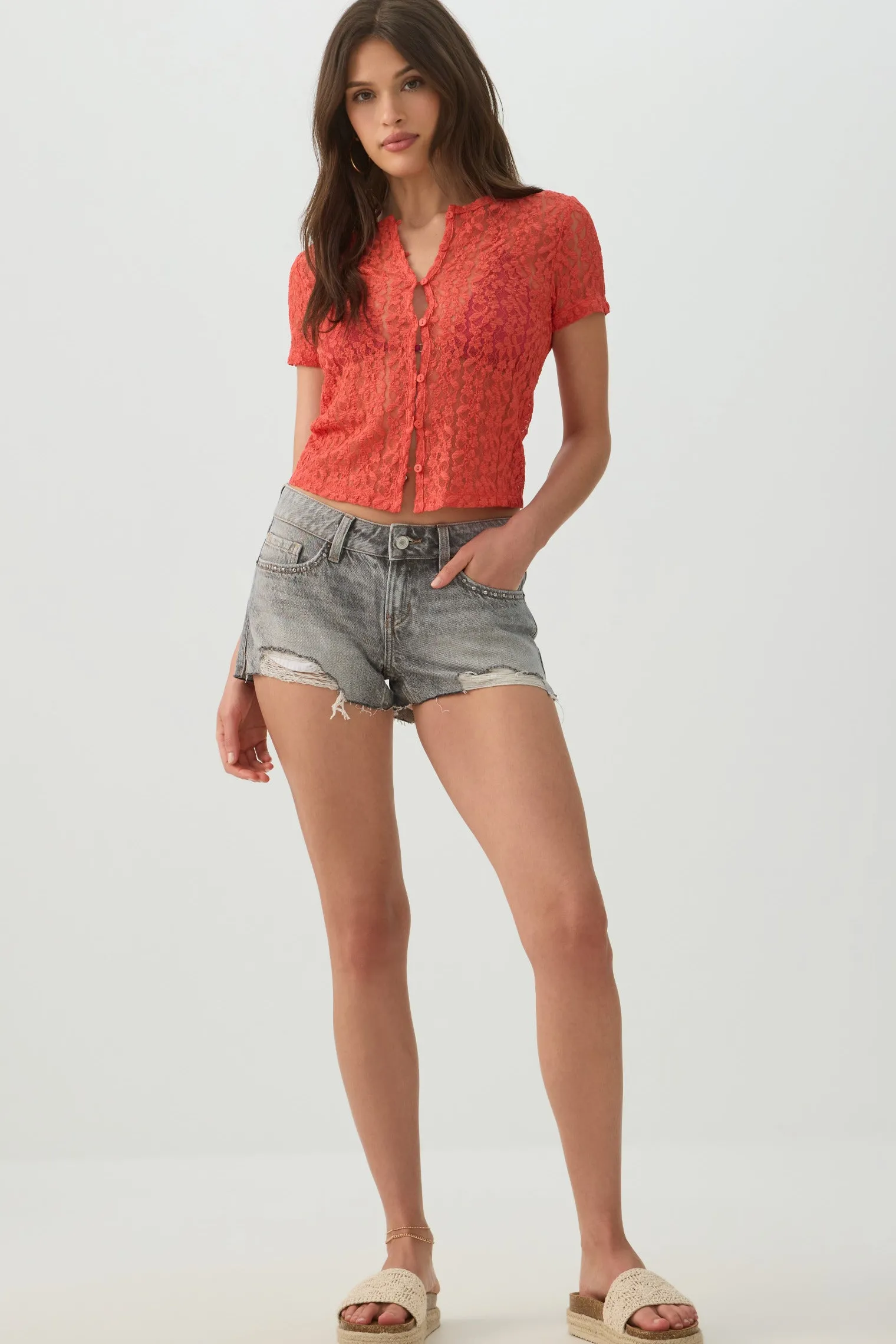 Lace Button-Front Top