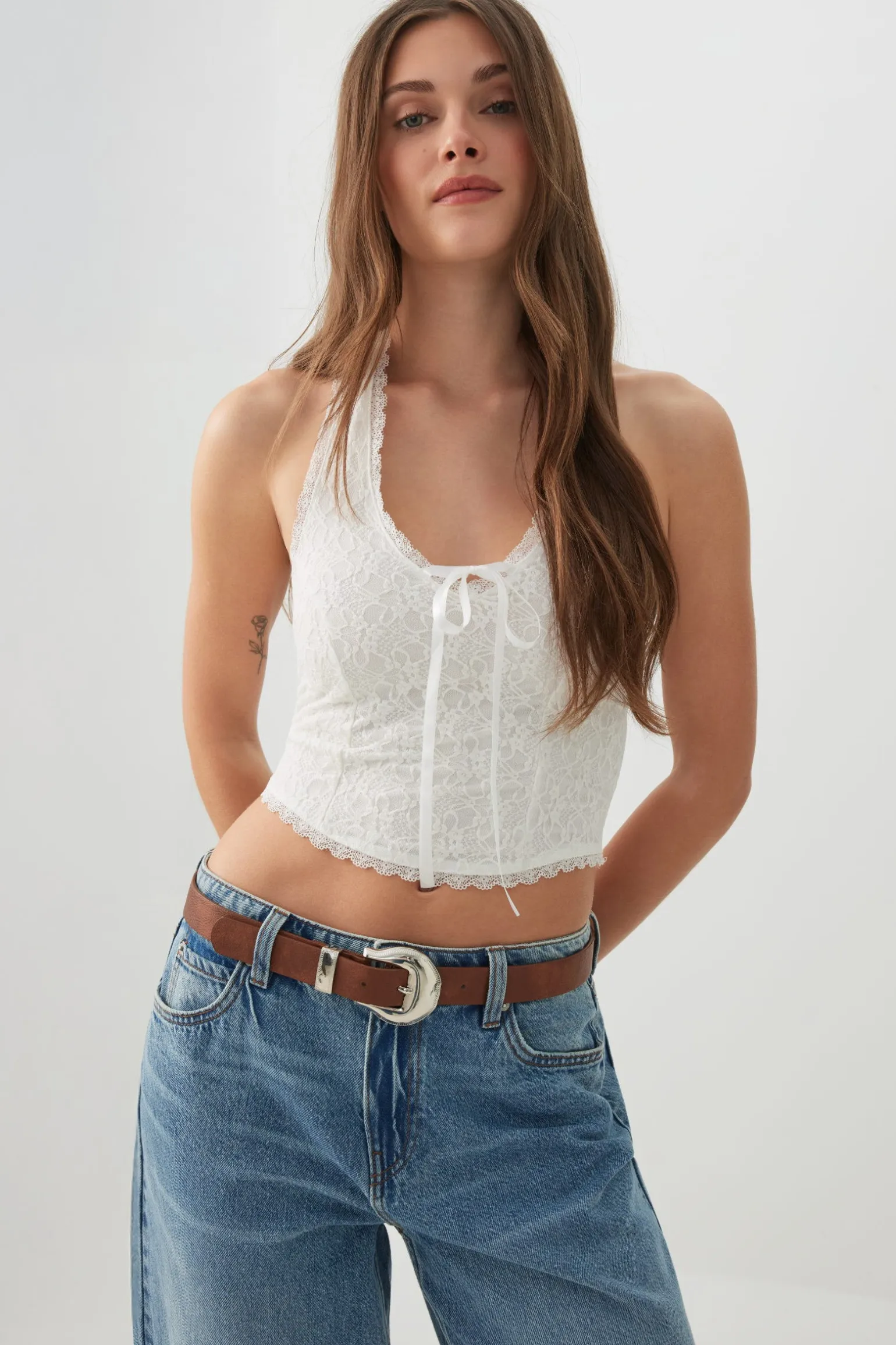 Lace Halter Top with Bow