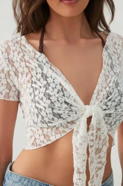 Lace Tie Front Crop Cardigan