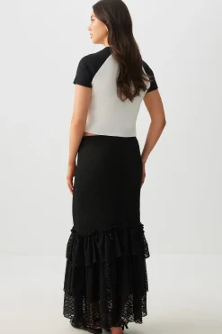 Lace Tiered Midi Skirt