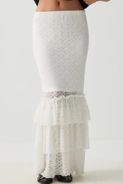 Lace Tiered Midi Skirt