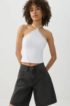 Lace Trim Halter Tank Top