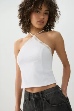 Lace Trim Halter Tank Top