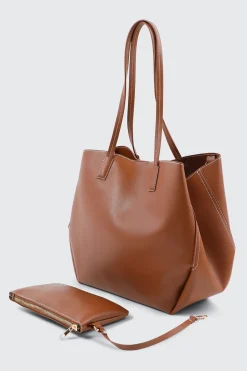 Large Faux Leather Tote Bag with Pouch