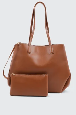 Large Faux Leather Tote Bag with Pouch